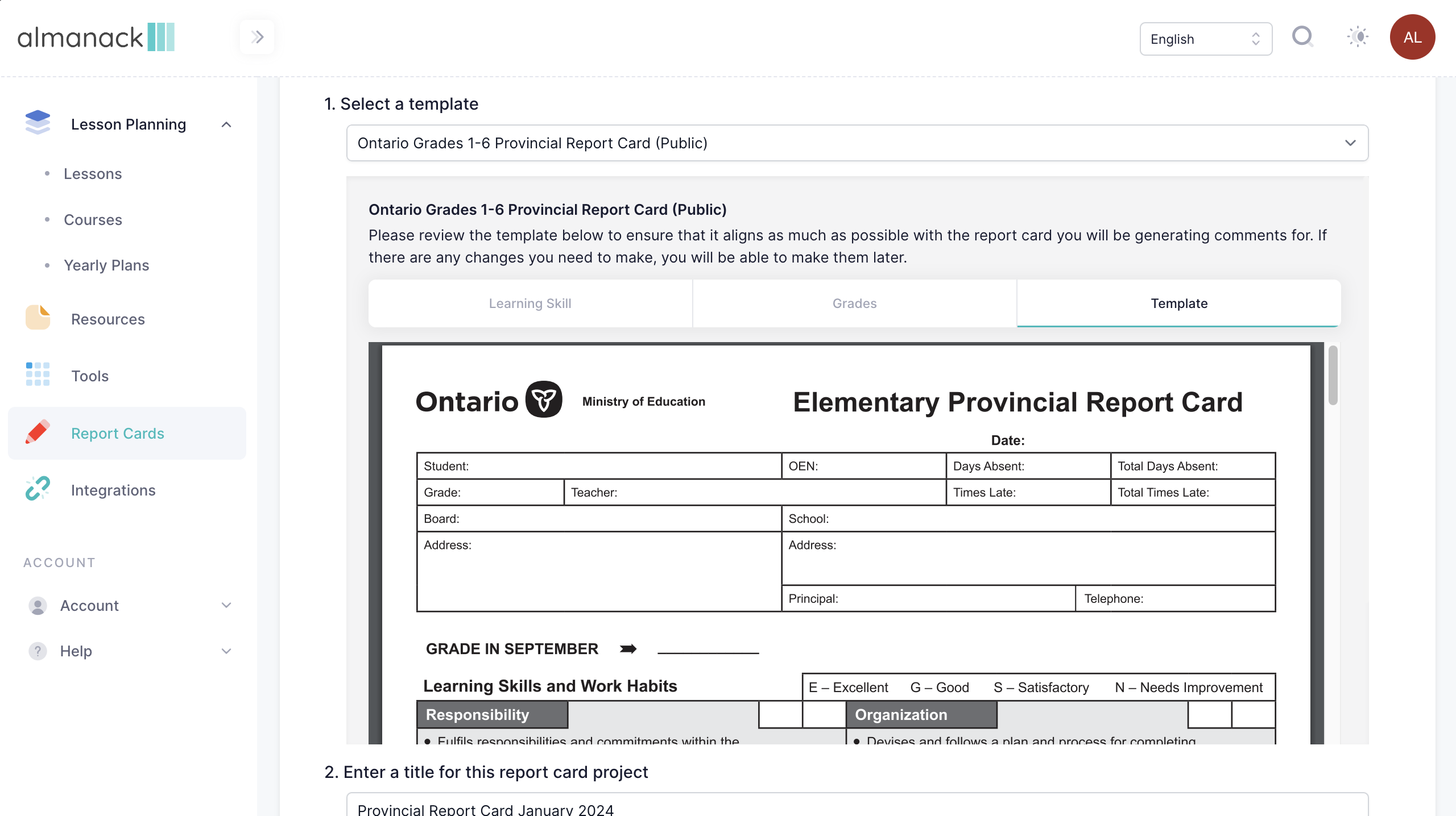 Report cards screenshot
