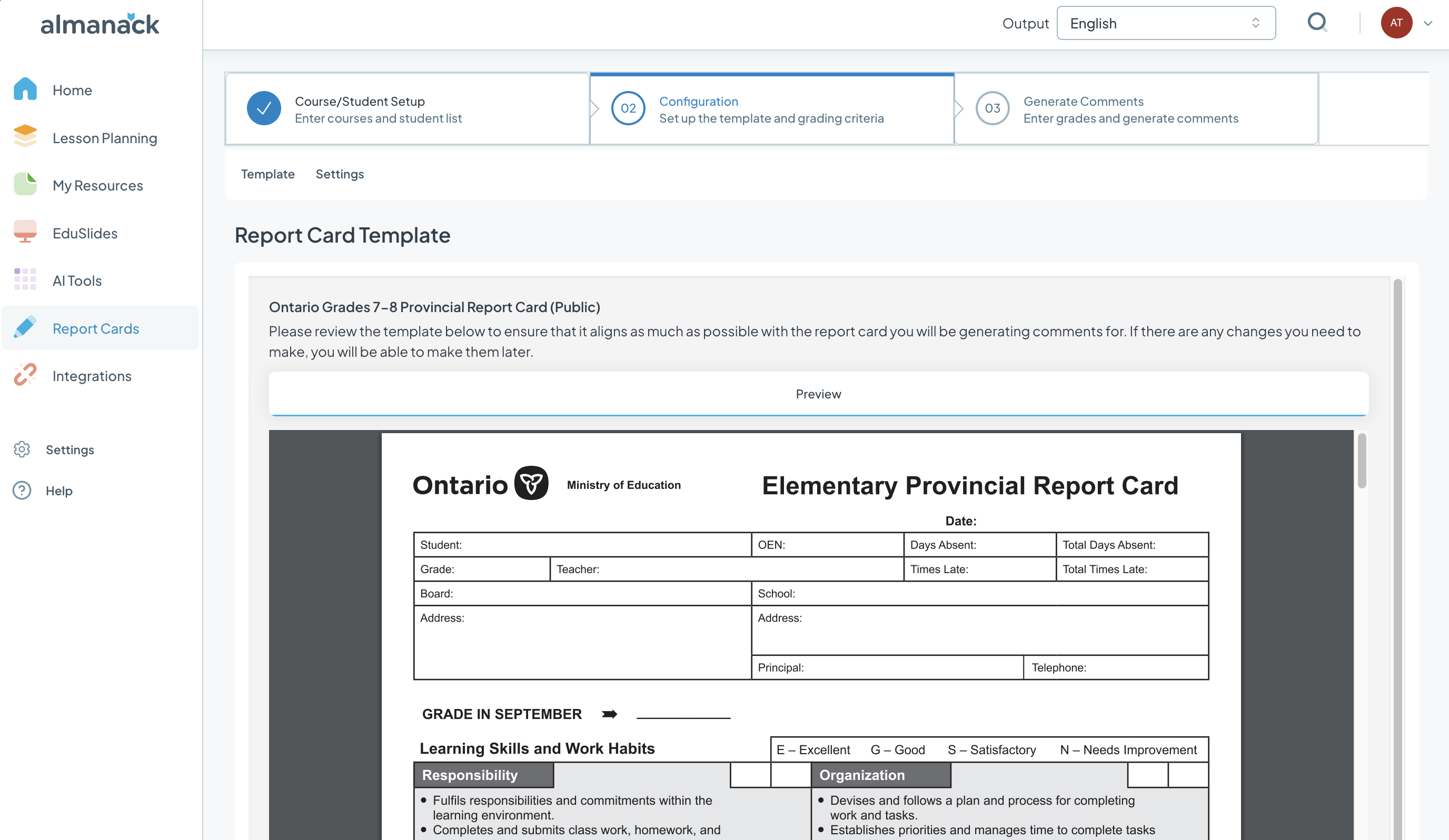 Report cards screenshot